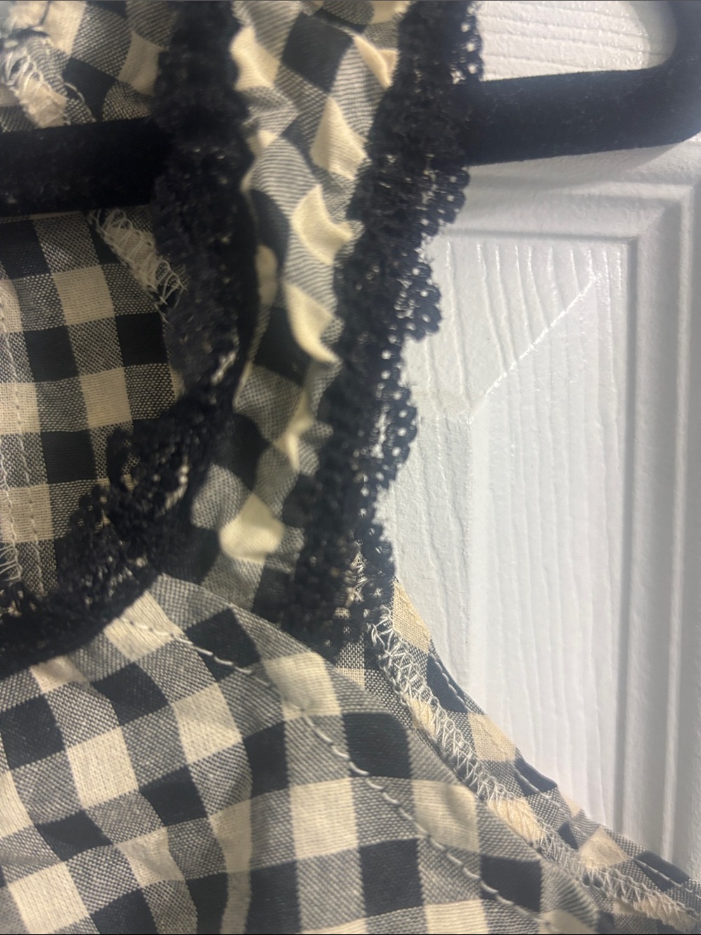 Cider Black & Cream Gingham Lace-Trim Square Neck Camisole - Picture 6 of 9